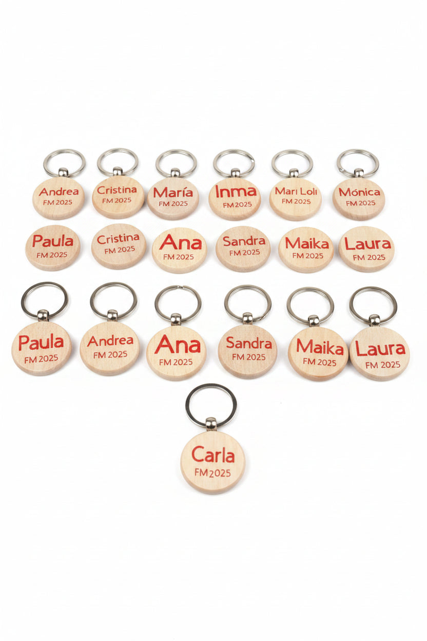 Llavero circular de madera personalizado