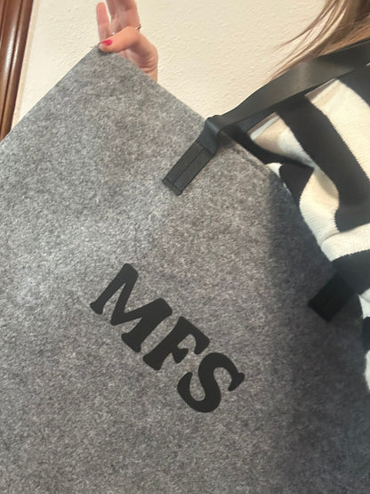Bolsa de fieltro personalizada con asas de cuero
