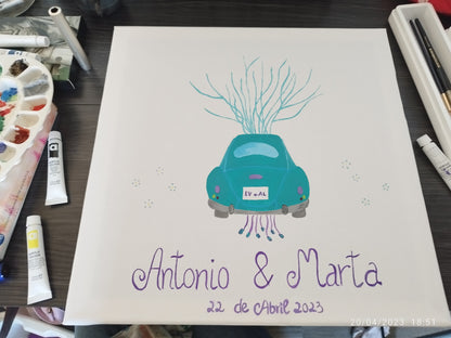 Cuadro de huellas personalizado pintado a mano
